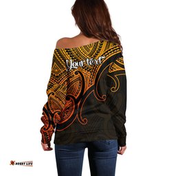 Custom Aotearoa Maori Koru Off Shoulder Sweater Polynesian Pacific Tribal Gold