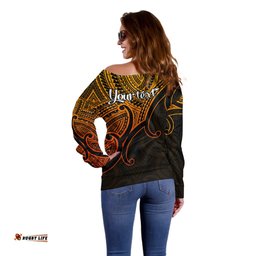 Custom Aotearoa Maori Koru Off Shoulder Sweater Polynesian Pacific Tribal Gold
