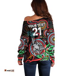Custom Bombers Football Aboriginal Art Off Shoulder Sweater NAIDOC Indigenous Tribal