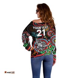Custom Bombers Football Aboriginal Art Off Shoulder Sweater NAIDOC Indigenous Tribal