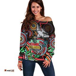 Custom Bombers Football Aboriginal Art Off Shoulder Sweater NAIDOC Indigenous Tribal