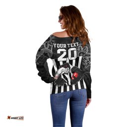 Custom AFL Magpies Champions Off Shoulder Sweater Proud Collingwood Aboriginal Vibe