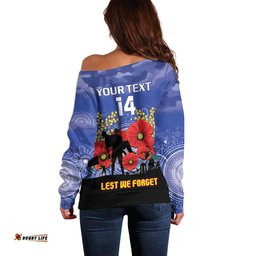 Custom Kangaroos Football ANZAC Off Shoulder Sweater Gallipoli Camouflage With Poppies