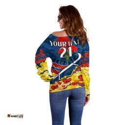 Custom Text And Number Cowboys Rugby ANZAC Off Shoulder Sweater Lest We Forget