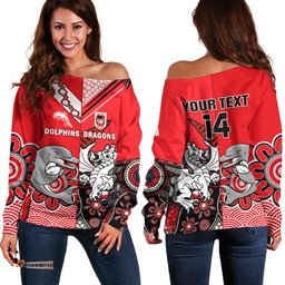 Custom Text And Number Dolphins And Dragons Rugby Off Shoulder Sweater Together Indigenous 06
