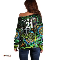Custom Raiders Rugby Aboriginal Art Off Shoulder Sweater NAIDOC Indigenous Tribal