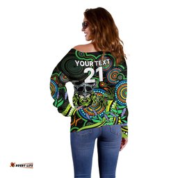 Custom Raiders Rugby Aboriginal Art Off Shoulder Sweater NAIDOC Indigenous Tribal