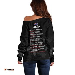 New Zealand Haka Rugby Off Shoulder Sweater 2024 Pacific Go Black Silver Fern