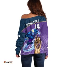 Custom Storm Rugby Off Shoulder Sweater Go Champions Mascot With Polynesian Indigenous Art