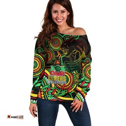 Custom Panthers Rugby Aboriginal Art Off Shoulder Sweater NAIDOC Indigenous Tribal