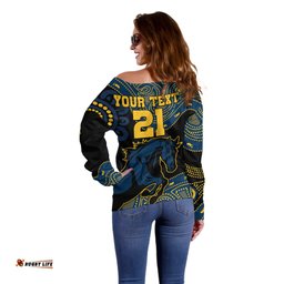Custom Text And Number Brumbies Rugby Union Off Shoulder Sweater Australia indigenous Aboriginal