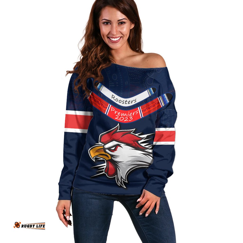 Custom Roosters Permier Off Shoulder Sweater NRL Mascot with Aboriginal