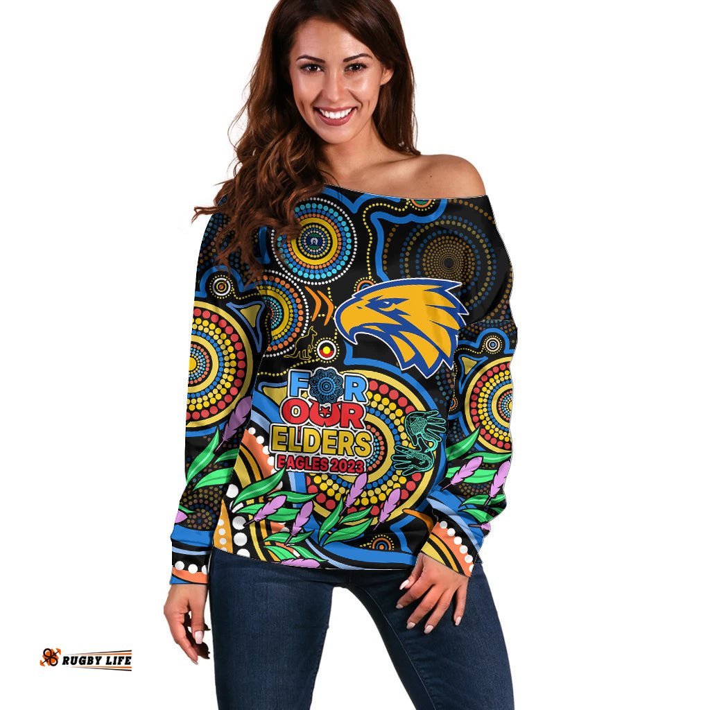 Custom Eagles Football Aboriginal Art Off Shoulder Sweater NAIDOC Indigenous Tribal
