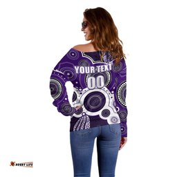 Custom Personalised And Number Freo AFL Off Shoulder Sweater Aboriginal Patterns 08