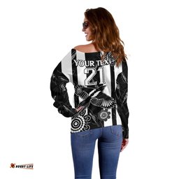 Custom Text And Number Collingwood Football Off Shoulder Sweater Proud To Be Magpies Aboriginal Version
