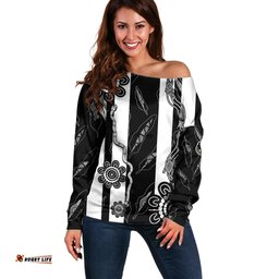 Custom Text And Number Collingwood Football Off Shoulder Sweater Proud To Be Magpies Aboriginal Version
