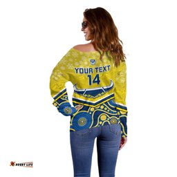 Custom Cowboys Rugby Christmas Off Shoulder Sweater Merry Xmas Mix Aboriginal Art Blue Version