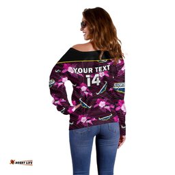 Custom Text And Number Cowboys Rugby Off Shoulder Sweater Polynesian Tribal Mix Tropical Hawaiian Pink Style