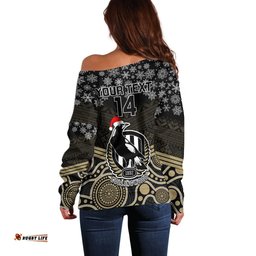 Custom Collingwood Football Christmas Off Shoulder Sweater Merry Xmas Mix Aboriginal Art