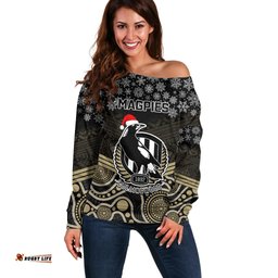 Custom Collingwood Football Christmas Off Shoulder Sweater Merry Xmas Mix Aboriginal Art