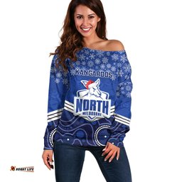 Custom North Melbourne Football Christmas Off Shoulder Sweater Merry Xmas Mix Aboriginal Art