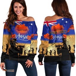 Custom Personalised Aussie ANZAC Off Shoulder Sweater Australian Army Poppy Mix Flag 04