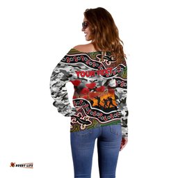 Custom Personalised Anzac Day NRL Panthers Off Shoulder Sweater Aboriginal Lizard Patterns