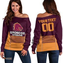 Custom Text And Number Brisbane Broncos NRL Off Shoulder Sweater No3