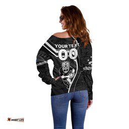 Custom New Zealand Aotearoa Rugby Off Shoulder Sweater Black Fern Maori Tribal Sporty Style