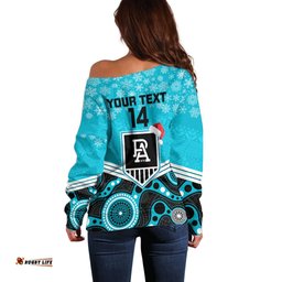 Custom Port Adelaide Football Christmas Off Shoulder Sweater Merry Xmas Mix Aboriginal Art