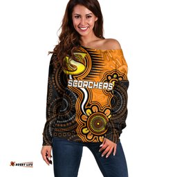 Custom Scorchers Cricket Indigenous Off Shoulder Sweater Champions Fire Up