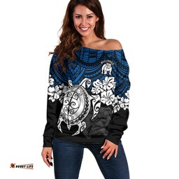 Custom Bulldogs Rugby Off Shoulder Sweater Berries Hibiscus and Turtle With Polynesian Pattern