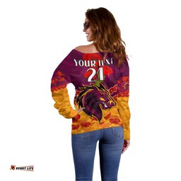 Custom Text And Number Broncos Rugby ANZAC Off Shoulder Sweater Lest We Forget