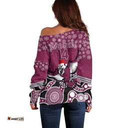 Custom Sea Eagles Rugby Christmas Off Shoulder Sweater Merry Xmas Mix Aboriginal Art