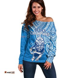 Custom Text And Number Blues Super Rugby Off Shoulder Sweater Kahurangi Go Champions 2023