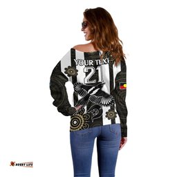 Custom Text And Number NAIDOC Collingwood Football Off Shoulder Sweater Proud To Be Magpies Aboriginal Version