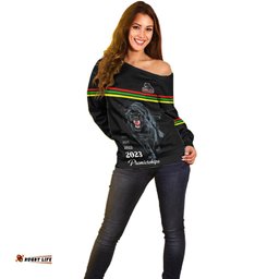 Custom Panther Premierships Off Shoulder Sweater Go Champions Black Simple Style
