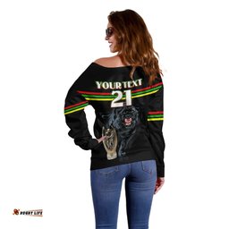 Custom Panther Premierships Off Shoulder Sweater Go Champions Black Simple Style