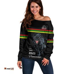 Custom Panther Premierships Off Shoulder Sweater Go Champions Black Simple Style