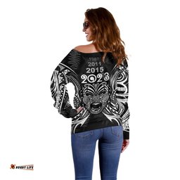 Custom New Zealand Rugby Off Shoulder Sweater World Cup Aotearoa Haka Face