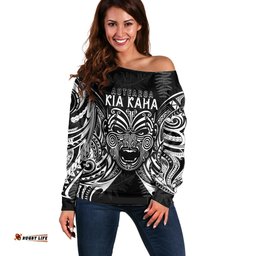Custom New Zealand Rugby Off Shoulder Sweater World Cup Aotearoa Haka Face