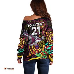 Custom Sea Eagles Rugby Aboriginal Art Off Shoulder Sweater NAIDOC Indigenous Tribal
