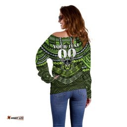 Custom Raiders Rugby Off Shoulder Sweater Polynesian and Aboriginal Special Version