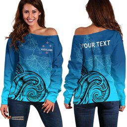 Custom Personalised Auckland New Zealand City Map Off Shoulder Sweater