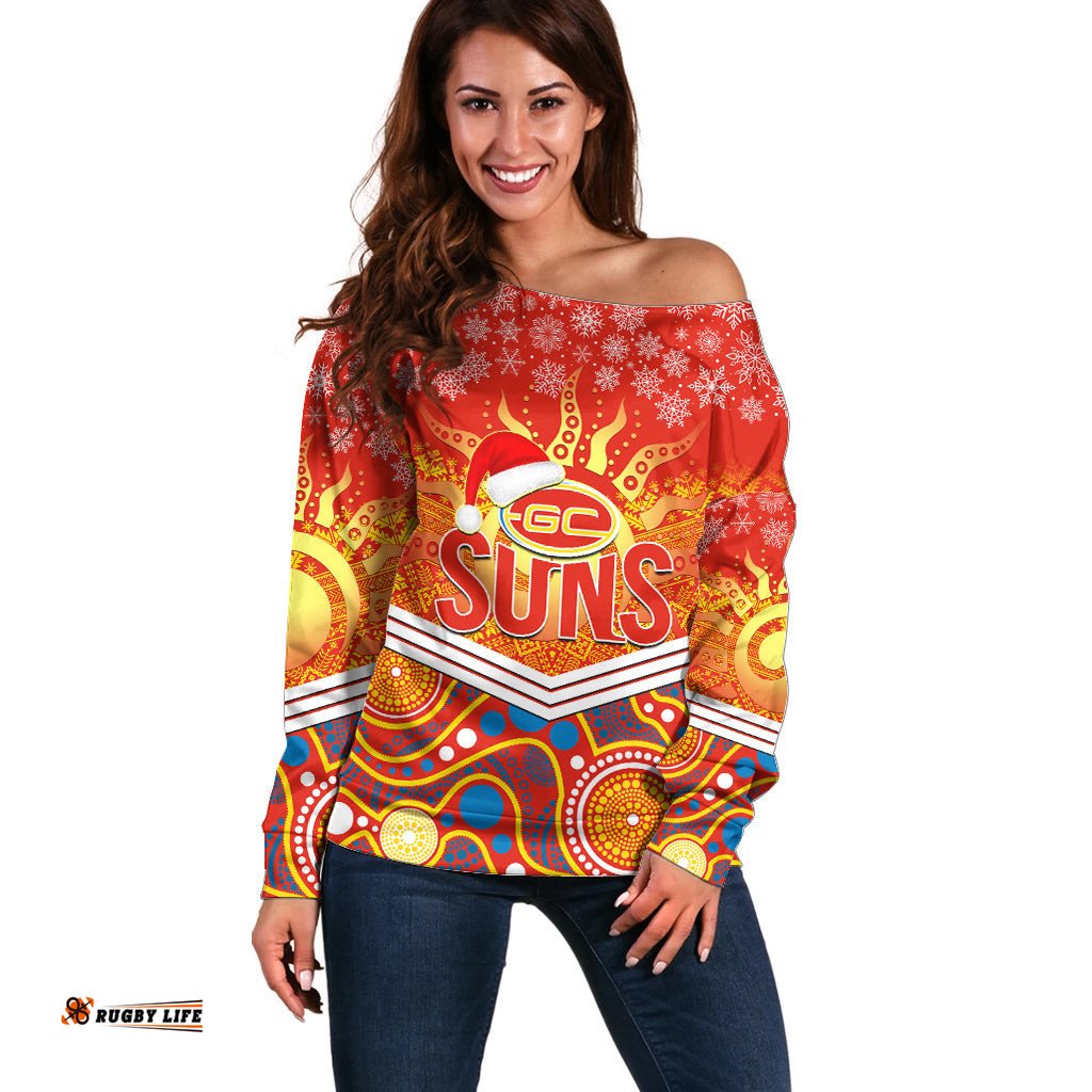 Custom Suns Football Christmas Off Shoulder Sweater Merry Xmas Mix Aboriginal Art