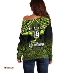 Custom Sydney Thunder Cricket Off Shoulder Sweater Unique Indigenous Art Mix Polynesian Pattern