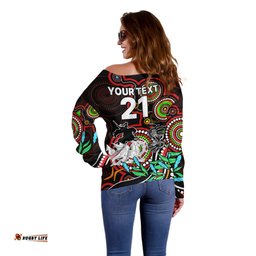 Custom Dragons Rugby Aboriginal Art Off Shoulder Sweater NAIDOC Indigenous Tribal