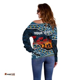 Custom Personalised Anzac Day NRL Titans Off Shoulder Sweater Aboriginal Lizard Patterns