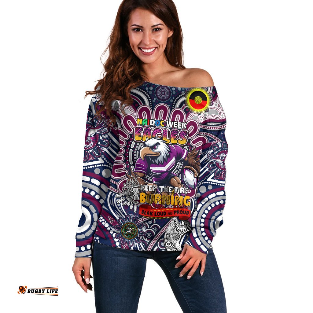 Custom NAIDOC Week 2024 Eagles Off Shoulder Sweater Mascot Rugby