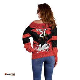 Custom Dragons Rugby ANZAC Off Shoulder Sweater Gallipoli Soldier With Aboriginal Art